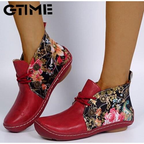 2020 Women Leather Ankle Boots Casual Lace Up Winter Boots Comfortable Soft Rubber Solid Flat Shoes Plus Size Female#SJPAE-631