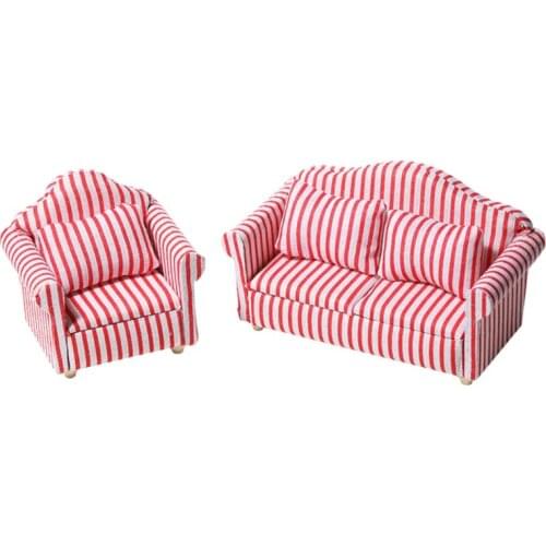 1 12 Scale Dollhouse Red Stripe Sofa Cushion Living Room Decoration Doll House Furnitures Dollhouse Toy Parlor Bedroom