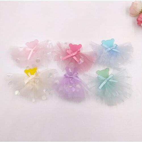 10pcs/lot acrylic Bear gauze bow 6cm patches Appliques for Clothes Sewing Supplies or DIY Hair Clip Accessories
