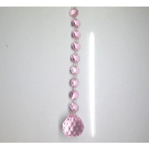3FT Garland Pink Lamp Prisms Crystal Octagon Beads Window Treatment Curtains with Ball 30mm M02094-5