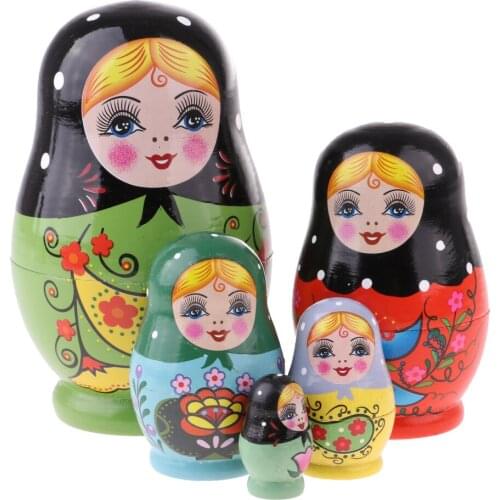 5 Pieces Wooden Dolls* for Kids Youth Gifts -Green Matryoshka Decoration