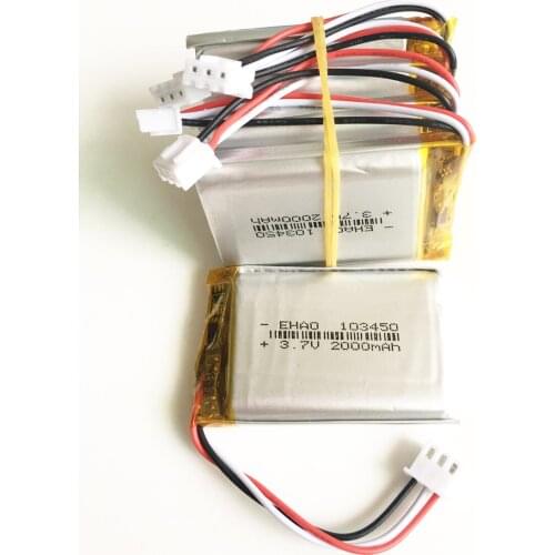 5 pcs 3.7V 2000mAh 103450 with JST 2.54mm 3pin plug lipo polymer lithium rechargeable battery for GPS DVD e-book camera
