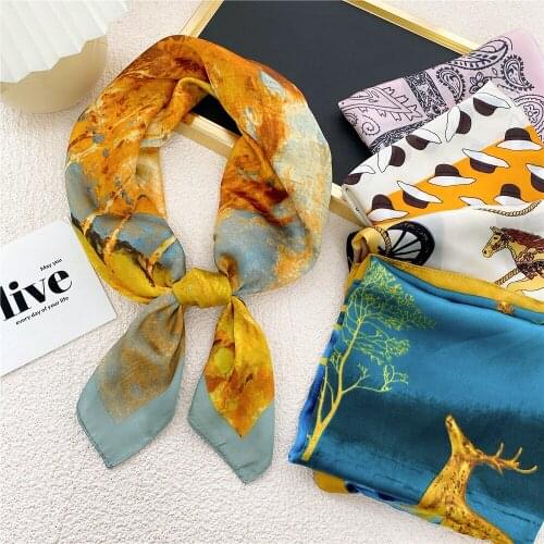 70CM Square Silk Scarf Women Fashion Professional Lady Shirt Scarf Belt Neck Tie 2021 Design Shawl Hijab Womens Bandana
