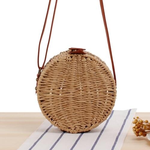 Aaby 2021 Woven Hasp Shoulder Messenger Handbags Women Fashion Shoulder Bag Women Round Knitted Summer Beach Crossbody Bags
