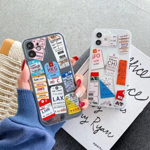 Travel Flight Tickets Phone Case for Iphone 11 12 Pro Max Mini 6 7 8 Plus XR Xr Xs Max Transparent Shockproof Soft Cover Coque