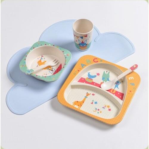 Kid Dinner Plate Cup Set Children Bamboo Fiber Plate Tableware Set Food Dishes Salad Noodles Bowl Soup Kitchen Spoon Mug Tool