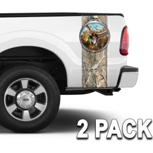 For x2 Truck Bed Camo Stripes Mallard Duck on Obliteration Skull Camouflage
