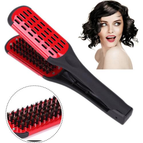 Hair Hairdressing Double Sided Brush Clamp Natural Ceramic Plywood Straightening Comb Fibres Styling Tools Hair Straightener