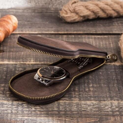 Soft Cow Leather Watch Box Luxury Pouch with Zipper Portable Organizer Bag Travel Watch Bag Protective Cover 1-Slot