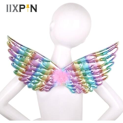 IIXPIN Kids Girls Glossy Metallic Angel Wings Cute Cosplay Wings Princess Fairy Cartoon Birthday Party Favors Role Play Props