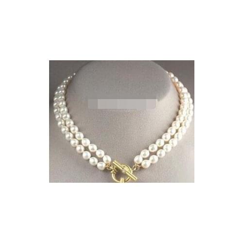 Jewelr 005231 2 Rows Real 8-9 mm White Pearl 18KGP Clasp Necklace