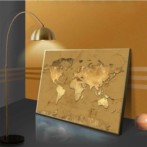 A Map Of The World Modern Golden Art Canvas Paintings World Map Posters and Prints Wall Picture Modular Cuadros Home Study Decor