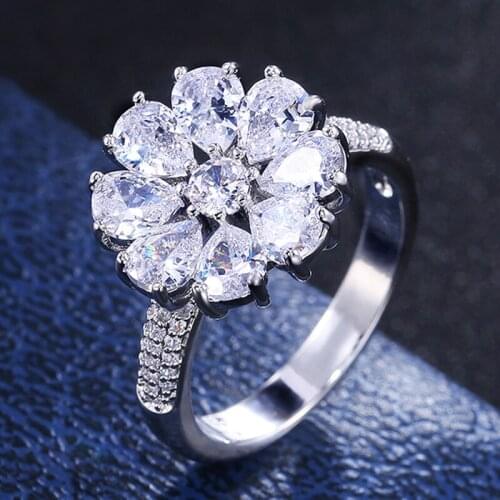 JK AAA Cubic Zirconia Flower Design For Women Ring Romantic Anniversary Birthday Gift Paved Stone Fine Fashion Jewelry Trend