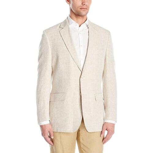 ANNIEBRITNEY 2020 Summer Beige 2 Piece Linen Men Suit With Khaki Pants Summer Groom Wedding Linen Tuxedo Cutsom High End Suit
