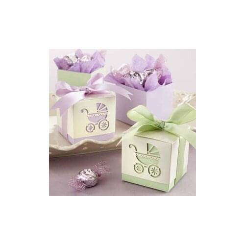 Free Shipping 50pcs/lot Laser-Cut Baby Carriage Favor Boxes candy packing