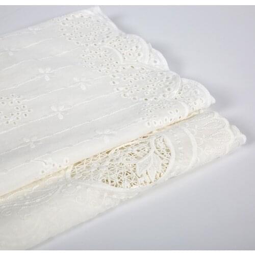 Cusack 91 x 130 cm Off White Cotton Lace Fabric Bilateral Embroidered for Women Dress Costume Sewing Home Textiles Needlework