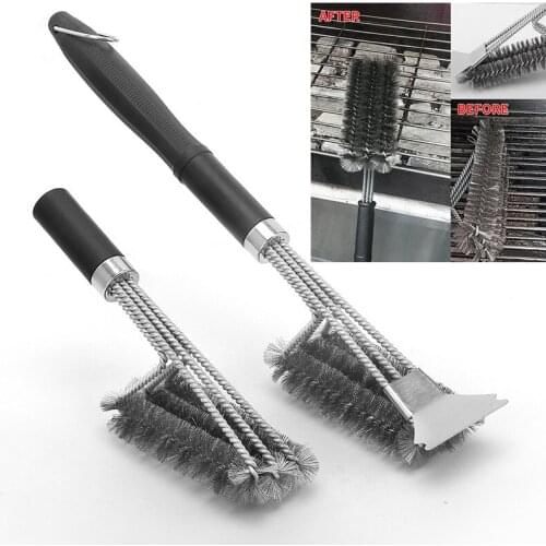 Kitchen BBQ Grill Cleaning Brush Barbecue Sets Stainless Steel Brush Cooking Tools Wire Bristles Three-head Brushes Accessories