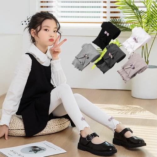 Girls' light board wooden ears pink bowknot cropped trousers spring and summer pure cotton childrens princess fashion leggings