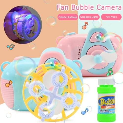 Summer Glowing Music Fan Outdoor Parent-child Blowing Bubble Camera Uncharged Boy Girl Toy Gift