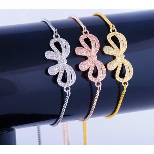 Hot Jewelry Bijoux Zircon Bowknot Charms Bracelets Women Handicraft Copper Micro Pave Square Chain Bracelets & Bangles Diy Gifts