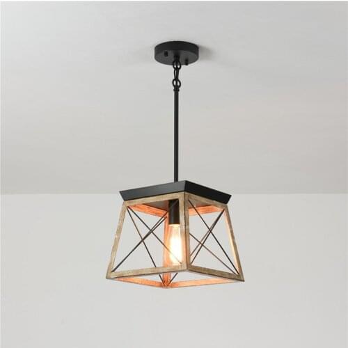 Retro Metal Square Single Head Chandelier American Industrial Kitchen Corridor Aisle Restaurant Light Entrance Pendant Lamp