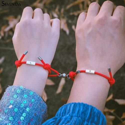 2Pcs Fashion Mens and Womens Sun and Moon Couples Bracelet Magnet Attract Hand Rope Jewelry Long-distance Romance Hand Rope