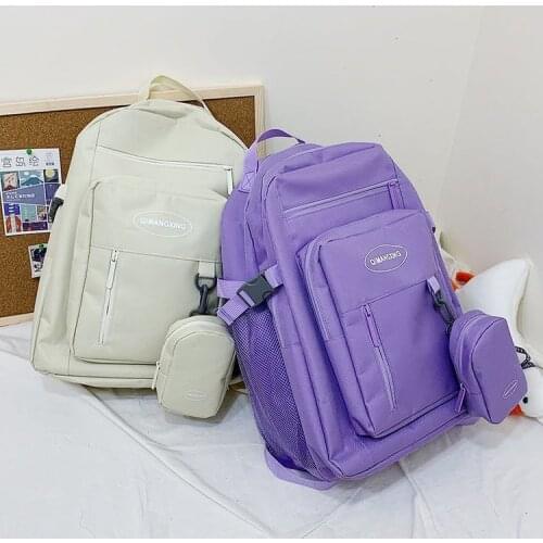 Trend Purple Large Capacity Solid Color Waterproof Oxford Casual Unisex Backpack Students School Bag Womens Mens Package