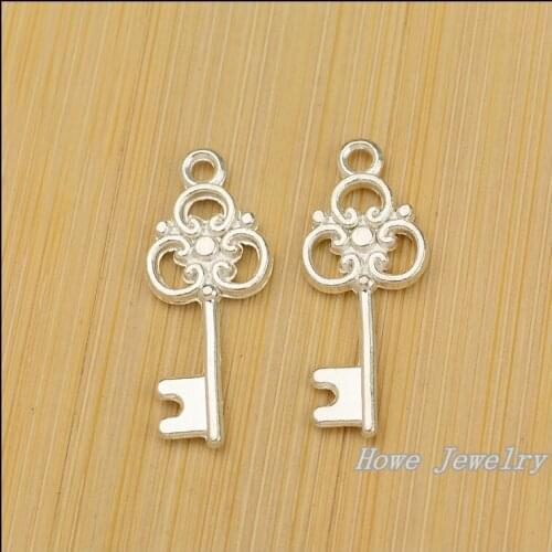 Wholesale 100 PCS Vintage Charms Key Pendant Bright silver Fit Bracelets Necklace DIY Metal Jewelry Making JC-640