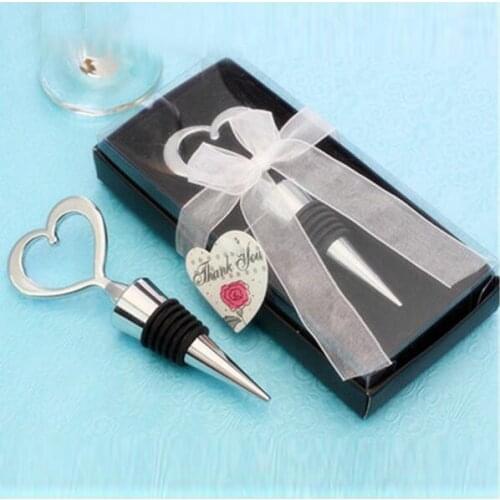 Wine Bottle Stoper 10PCS/LOT Love Heart Shape Black Gift Box Party & Wedding Souvenirs Best Gift For Guest