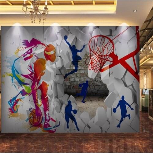 Dropship Custom Photo Wallpaper 3D Hand Painted Basketball Background Wall Courtyard Gymnasium Sports Equipment Shop Wallpaper