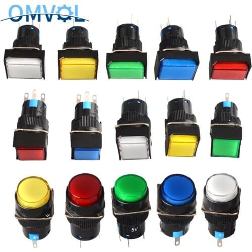 1PC 16mm Self-Recovery Rectangle Momentary Push Button Switch LED Lamp 5Pin 5V 12V 24V 220V 3 Years Warranty Reset LED Button
