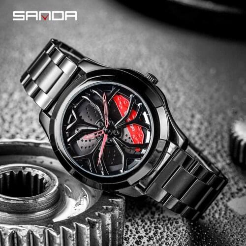 SANDA 2021 New Fashion Flagship Men Watch Premium Quartz Movement Creative Sports Car Wheel Wristwatch Gifts Relogio Masculino