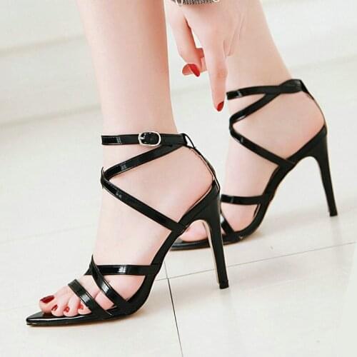 Summer Women Shoes Gladiator Sandals Fashion Thin High Heels Buckle Party Ladies Shoes Whie Bule Yellow Black