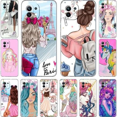 Clear Soft Case For Xiaomi Mi Poco X3 NFC 10T Pro 9T M3 11 Note 10 Lite F3 GT F1 Silicone Phone Cover Fashion Unicorn Girl Shell