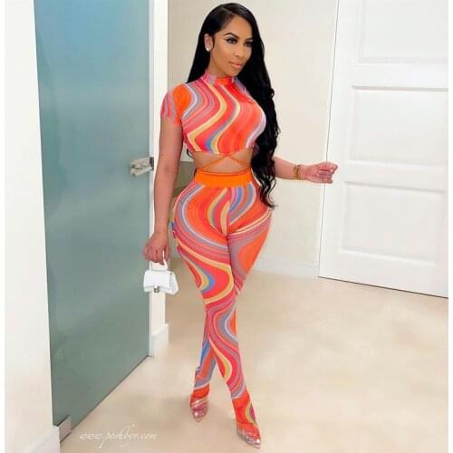 Adogirl Fashion Tie Dye Print Women Tracksuit Sexy Short Sleeve Crop Top And Leggings Sexy Matching Sets Night Club Outfits