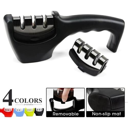3 Stages Knife Sharpener Professional Diamond Ceramic Rod Sharpener Sharpening Tool Stainless Steel Blade With Non-slip Base
