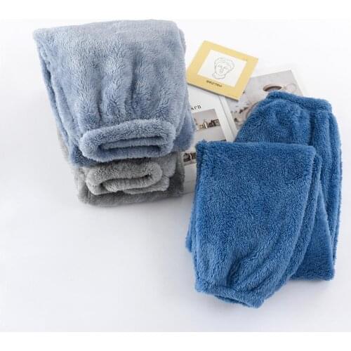 Winter Womens Plush Pajama Pants Warm Home Pants Loose Comfortable Elastic Waist Cute Solid Coral Fleece Men Home Pants Outside