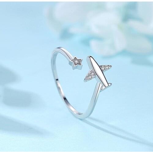 Star And Airplane Ring Fashion Retro Adjustable Opening Finger Ring For Women Party Trendy Jewelry ValentineS Day Gift Souvenir