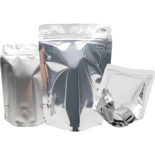 100 pcs Silver Aluminum Foil Stand Up Ziplock Bags Top Open Heat Seal Coffee Snack Package Mylar Zip Lock Bags Free Shipping