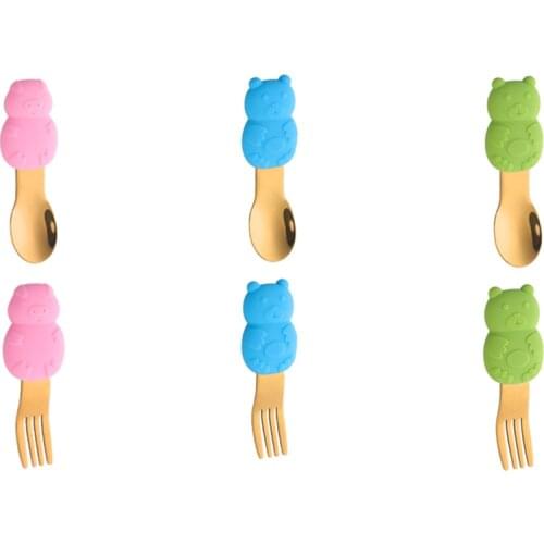 2PCS Baby Gadgets Tableware Children Utensil Stainless Steel Toddler Dinnerware Cutlery Cartoon Infant Food Feeding Spoon Fork