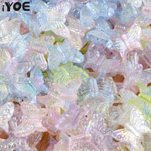 IYOE 50pcs/Lot 13x15mm Acrylic Crystal AB Butterfly Beads Loose Spacer Beads For Jewelry Making Hairpin Handmade DIY Accessories