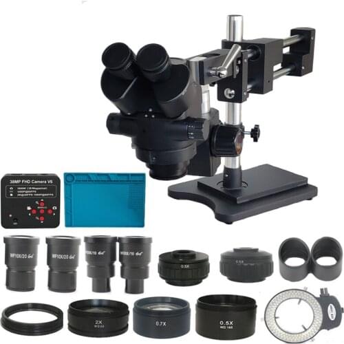 38MP 2K 1080P Microscopio USB Digital HDMI Video Camera Double Arm Trinocular Stereo Soldering Optical Microscope PCB Repairing