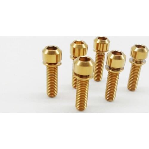 6pcs M5x18mm Golden Ti Titanium Bicycle Stem Bolt Mountain Bike Ultralight Stem Screw with Washers Gasket