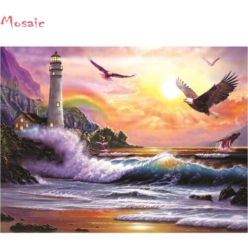 Diamond embroidery"Seaside/lighthouse/eagle"full square diamond painting Cross Stitch natural scenery Rhinestone mosaic decor