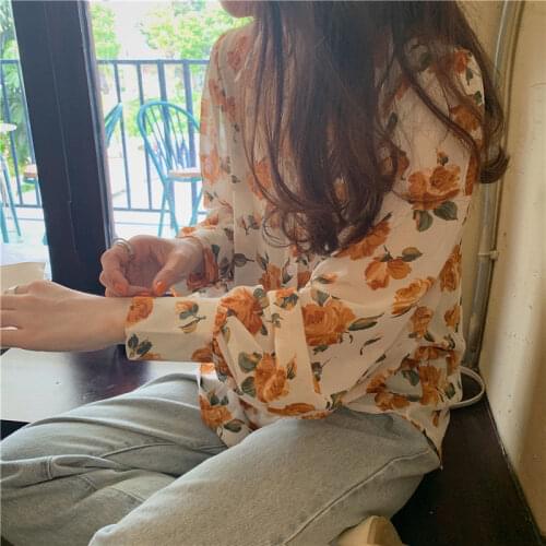 Blouse Women Rose Shirt Womens Vintage Chiffon Shirt Spring Summer Top Blusas Mujer De Moda