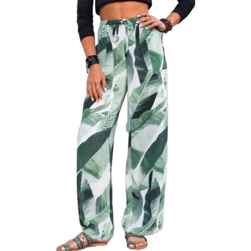 Summer woman tracksuit pants Comfortable Stylish Straight Wide Leg Trousers Skin-friendly Trouser woman Leaf Print for Travel
