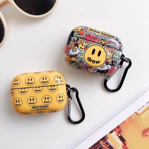 Earphone Case For Airpods Pro 3 Case Drew House Smiley Bluetooth Headphone Headset Protective Cover With Hook for Airpods 1/2/3