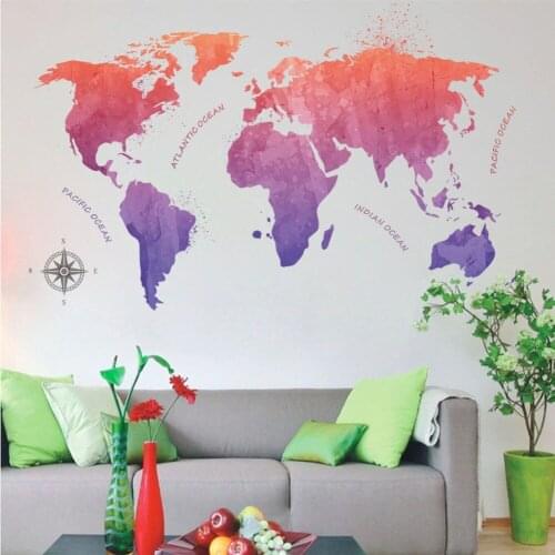 Ink Style World Map Pattern Sticker For Living Room Bedroom Home Decoration Pvc Wall Paper Decals Mural Art Posters New