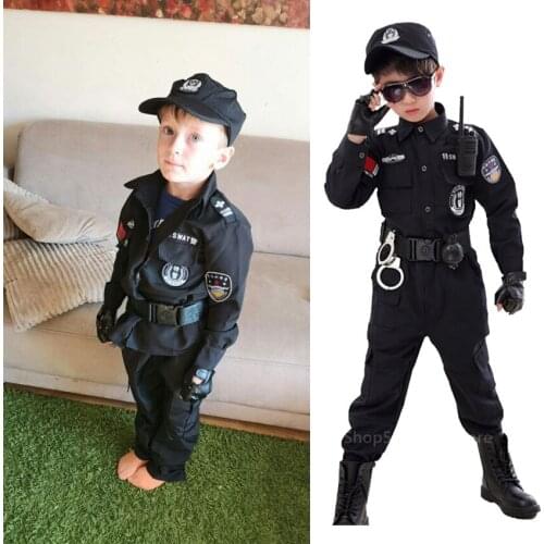 Children Halloween Policeman Costumes Kids Carnival Party Police Uniform 110-160cm Boys Army Policemen Cosplay Clothing Sets