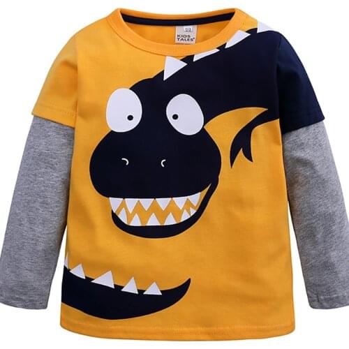 Baby Boys T-Shirts Toddler Girls Clothes Cartoon Boys Dinosaur O-neck Longsleeve T-Shirt Outfits Clothes New Casual Tops 2-7Y